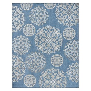 Fosel Emilia Blue 6 ft. x 9 ft. Medallion Indoor/Outdoor Area Rug