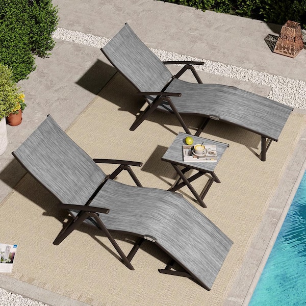 Pellebant 3-Piece Adjustable Aluminum Outdoor Chaise Lounge in Dark Gray with Side Table