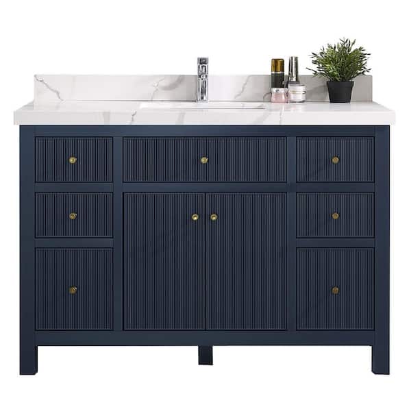 Willow Collections Sonoma 48 in. W x 22 in. D x 36 in. H Bath Vanity in Navy Blue with 2 in Calacatta Laza Quartz Vanity Top
