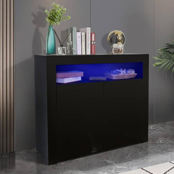 Black Sideboard Storage Cabinet With, Black Dining Room Storage Cabinet