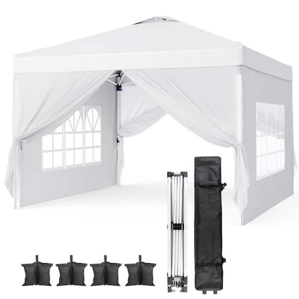 Lofka 10 ft. x 10 ft. Pop-Up Canopy Tent with 4-Removable Sidewalls, Easy Up Outdoor Party Canopy, White