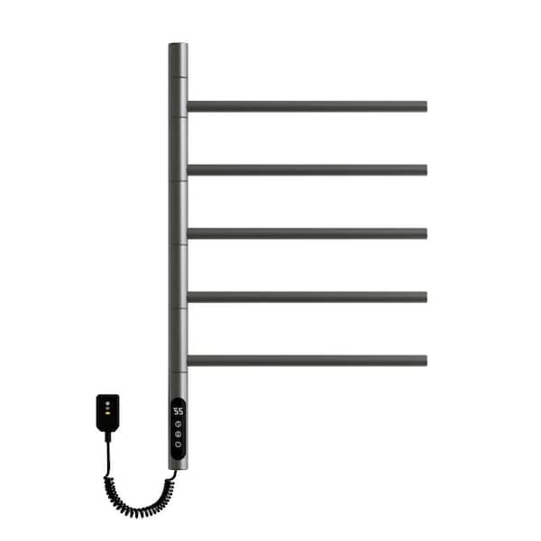85-Watt 5-Holder Wall-Mounted 180° Rotating Heated Rack Electric Plug-In Towel Warmer with 1-9H Timer 115-155° F in Gray