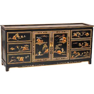 6-Drawer Black Lacquer Dresser (72 in. W x 18 in. D x 32 in. H)