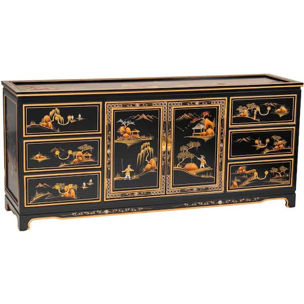 Oriental Furniture 6-Drawer Black Lacquer Dresser (72 in. W x 18 in. D x 32 in. H)