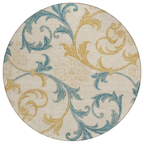 Chantille Machine Washable Indoor/Outdoor Abstract ACN3012 Ivory 8 ft. x 8 ft. Round Rug