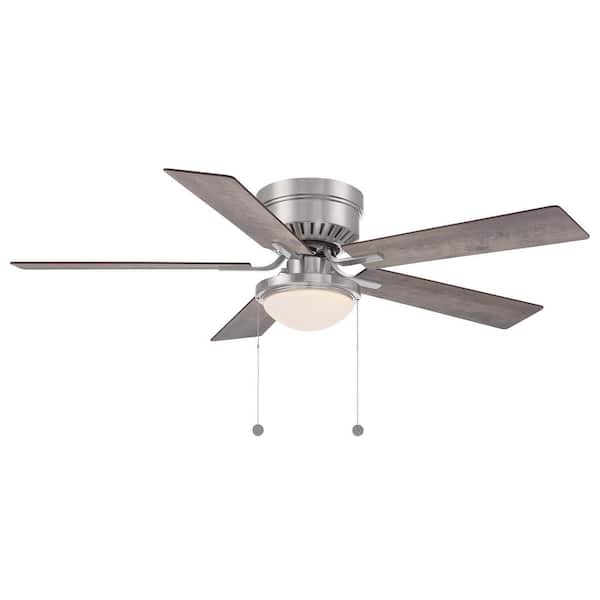 PRIVATE BRAND UNBRANDED Hugger II 52 in. Indoor Brushed Nickel Low Profile Ceiling Fan with 2 LED Bulbs Included