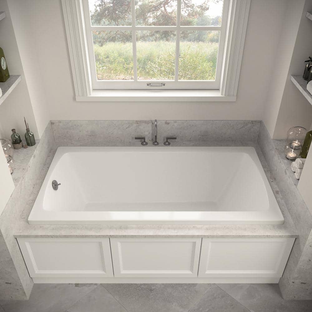 66" White Acrylic Rectangular Drop-In Soaking Bathtub