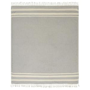 Wesley Navy/White Striped Farmhouse Organic Turkish Cotton Throw Blanket