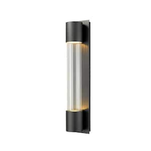 Striate 11-Watt 24 in. Black Integrated LED Aluminum Hardwired Outdoor Weather Resistant Cylinder Wall Sconce Light