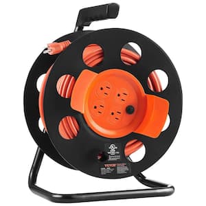 Heavy-Duty 100 ft. 12/4 12 Amp Manual Extension Cord Reel with 4 Outlets, Dust Cover and Portable Handle Circuit Breaker