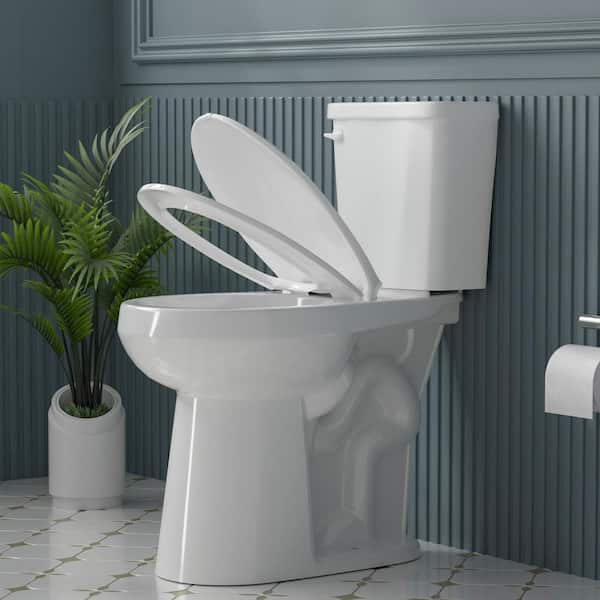 Aguamaph Extra Tall 21 in. 2-Piece Toilet Single Flush 1.28 GPF Round Bowl White Toilet with Soft Close Seat 12 in. Rough in