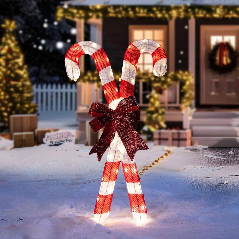 SYNCFUN Syncfun Candy Canes Tinsel Christmas Yard Light Decorations 50 Pre Lit LED Warm White Lights 30206 The Home Depot