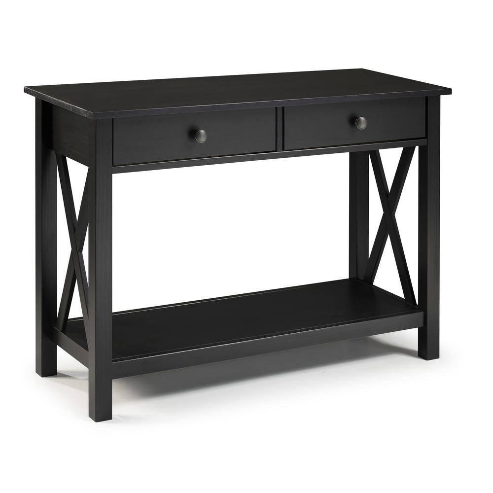 Linon Home Decor Ramsey 42 in. Black Standard Rectangle Wood Console ...
