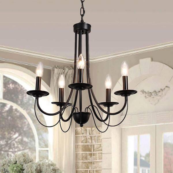 Sefinn Four 5-Light Unique Farmhouse Candle Style Chandelier 7248-5B ...