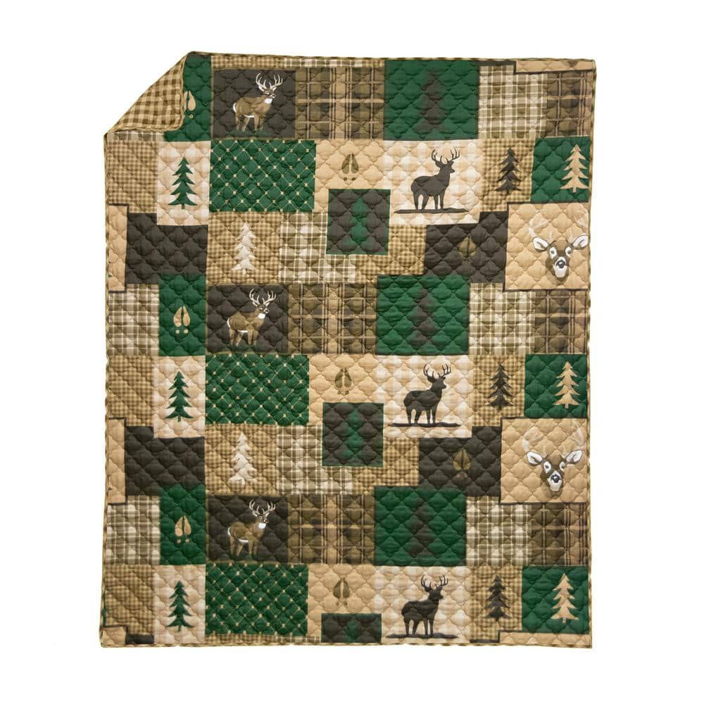 Brown Bear Cabin Microfiber Throw Blanket by Donna Sharp - Lodge Decorative  Throw Blanket with Square Patchwork - 50 x 60 - Machine Washable 