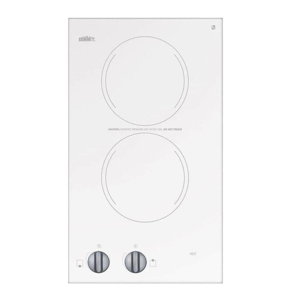 Summit Appliance 12 in. Radiant Electric Cooktop in White with 2-Elements, White surface/Gray controls