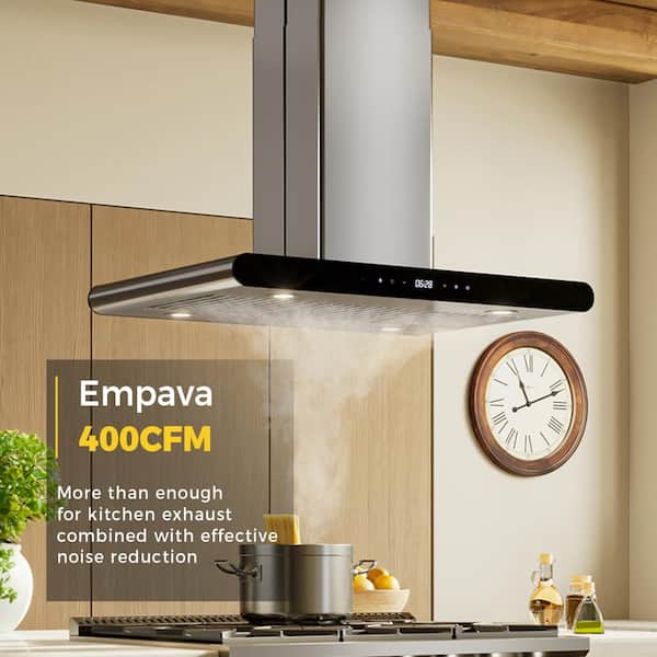 Deluxe 36 in. 400 CFM Ducted Kitchen Island Range Hood with Exhaust Kitchen Vent Duct and 4x LED Lights in Black
