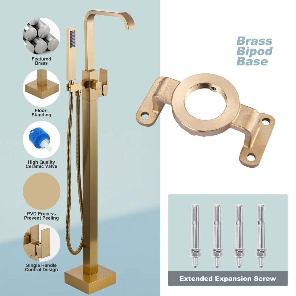 Gold Freestanding Tub Filler with Handheld Shower