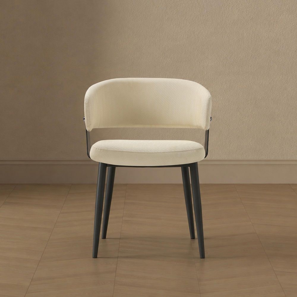 Luce Modern Sand Textured Faux Leather Upholstered Dining Arm Chair with Metal Legs