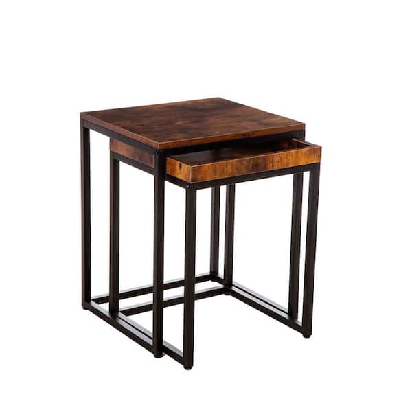 Evergreen Wood and Metal Nested Outdoor Side Tables (Set of 2)