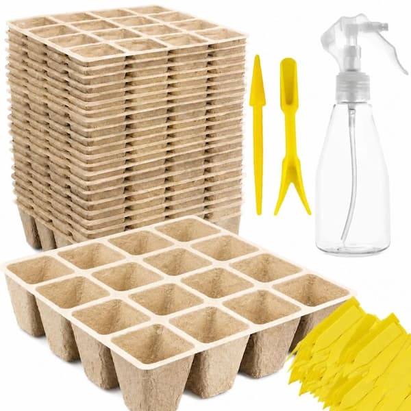 1.6 in. x 1.6 in. x 2 in. Biodegradable Pulp Seed Starter Trays with 320 Cells, 20-Pack for Outdoor Home and Garden