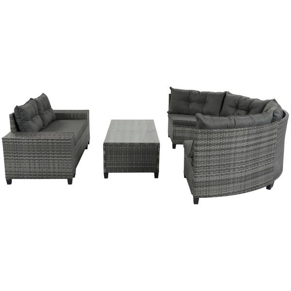 SunFurnn Gray 8-Pieces Wicker Outdoor Sectional Set Curved Sofa Set with  Rectangular Coffee Table Gray Cushion WLL#TBGO015GY - The Home Depot
