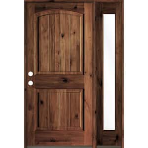 44 in. x 80 in. Rustic Knotty Alder Right-Hand/Inswing Clear Glass Red Mahogany Stain Wood Prehung Front Door with RFSL