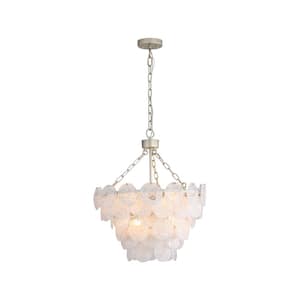 Cascada 480-Watt 8 Light Aegean Silver Statement Pendant Light with Cirrus Cloud Glass Shade, No Bulbs Included