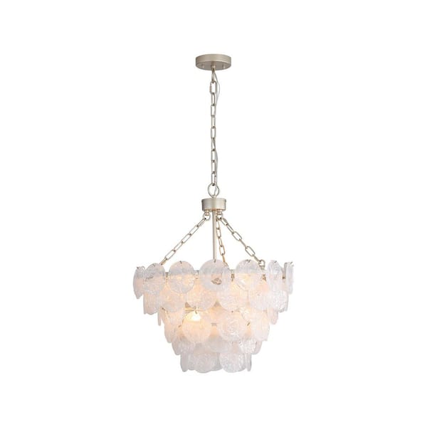Cascada 480-Watt 8 Light Aegean Silver Statement Pendant Light with Cirrus Cloud Glass Shade, No Bulbs Included
