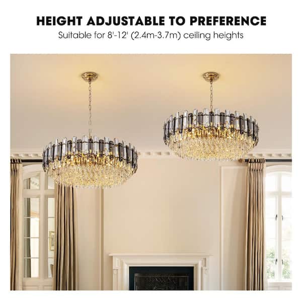 WDETR 31.4 in. Modern Dimmable 20-Light Round Gold Crystal