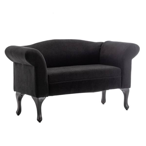 Unbranded Black Modern Simple Linen Fabric 2 Seat Kids Sofa Chairswith Wooden Legs