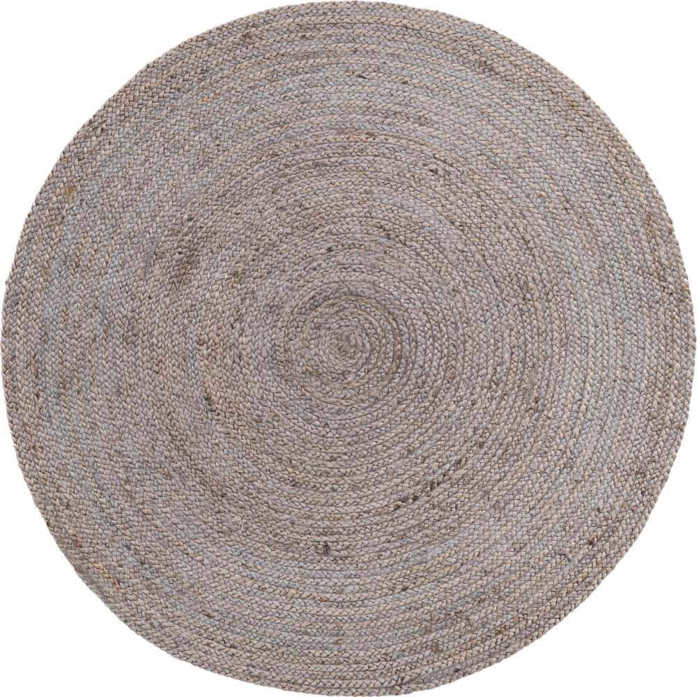 Unique Loom Braided Jute Dhaka Gray 5' 1 x 5' 1 Area Rug 3153083 The