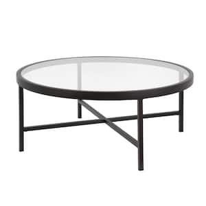 36 in. Black Round Glass Coffee Table