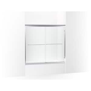 Fluence 57 in. W x 55.5 in. H Sliding Frameless Bathtub Door in Bright Polished Silver with Patterned Glass