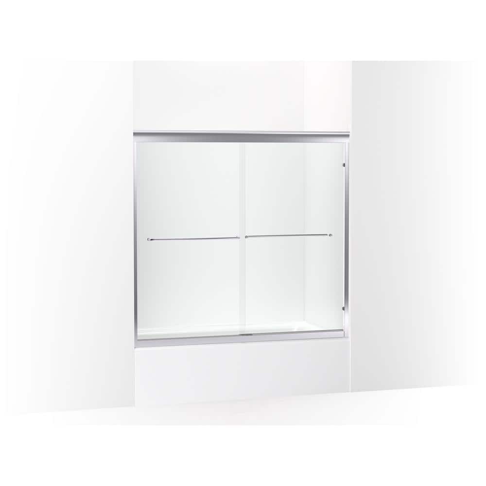 KOHLER Fluence 59.625 in. W x 55.5 in. H Sliding Frameless Bathtub Door with Falling Lines Glass in Bright Polished Silver -  702204-6G54-SHP