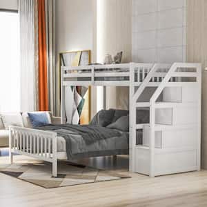 Alaina White Twin over Full Bunk Bed with Storage Staircase