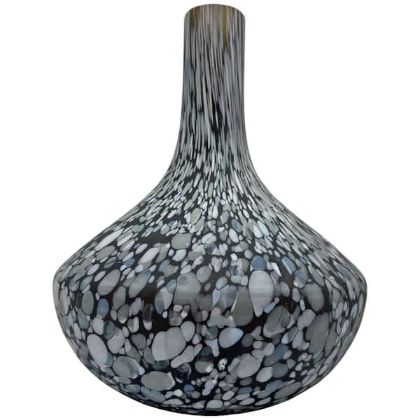 castellousa Gray 12 in. Patterned Flask Gourd Glass Vase
