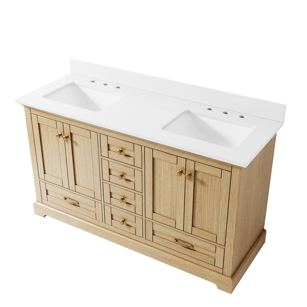 LVD 60 in. Freestanding Solid Wood Oak Bath Vanity with White Cultured Marble Top Assembled, Soft-close Door and Drawer price history on PriceWatchPro