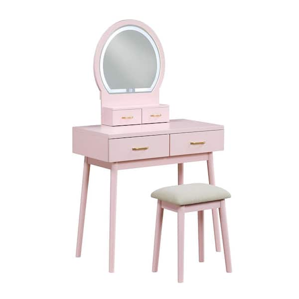 Calera 2-Piece Pink Makeup Vanity Sets with Dresser, Mirror and Stool