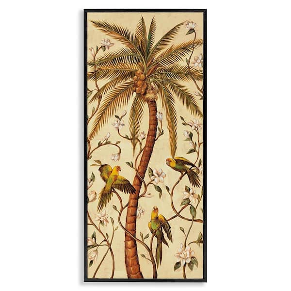 Stupell Industries Parrots and Curvy Palm Tree by Rodolfo Jimenez Black Framed Nature Giclee Art Print 24 in. x 10 in.