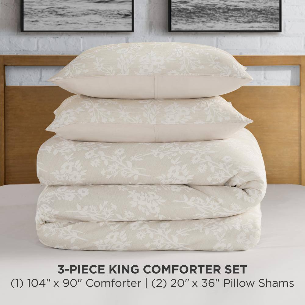 King Beige Microfiber Comforter Set with Floral Jacquard