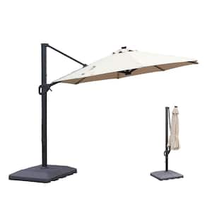 11 ft. Octagon Solar LED Cantilever Offset Outdoor Patio Umbrella with Waterproof and UV Resistant in Beige