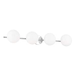 Lune 37.375 in. 4-Light Chrome Modern Vanity Light with Milk Glass Shades