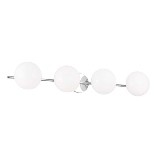 Generation Lighting Lune 37.375 in. 4-Light Chrome Modern Vanity Light with Milk Glass Shades