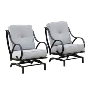 Rocking Metal Outdoor Lounge Chair with Gray Cushion (2-Pack)