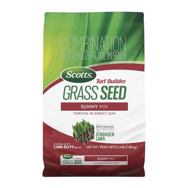 Scotts Turf Builder 2.4 lbs. Grass Seed Sunny Mix with Fertilizer and Soil Improver, Thrives in Direct Sun
