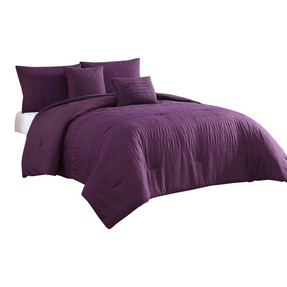 THE URBAN PORT Elva 5 Piece Purple Solid Print Microfiber Queen