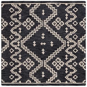 Abstract Black/Ivory 6 ft. x 6 ft. Tribal Chevron Square Area Rug