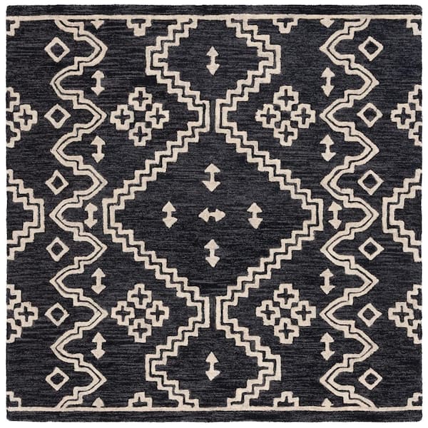 SAFAVIEH Abstract Black/Ivory 6 ft. x 6 ft. Tribal Chevron Square Area Rug