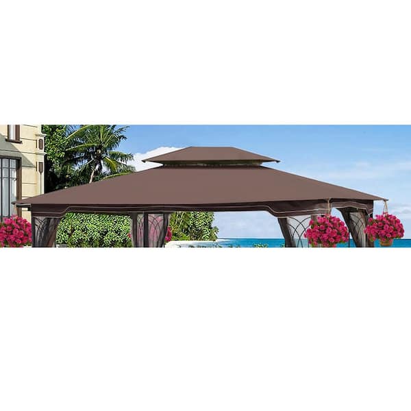 Unbranded Brown 13 ft. x 10 ft. Patio Double Roof Gazebo Replacement Canopy Top Fabric